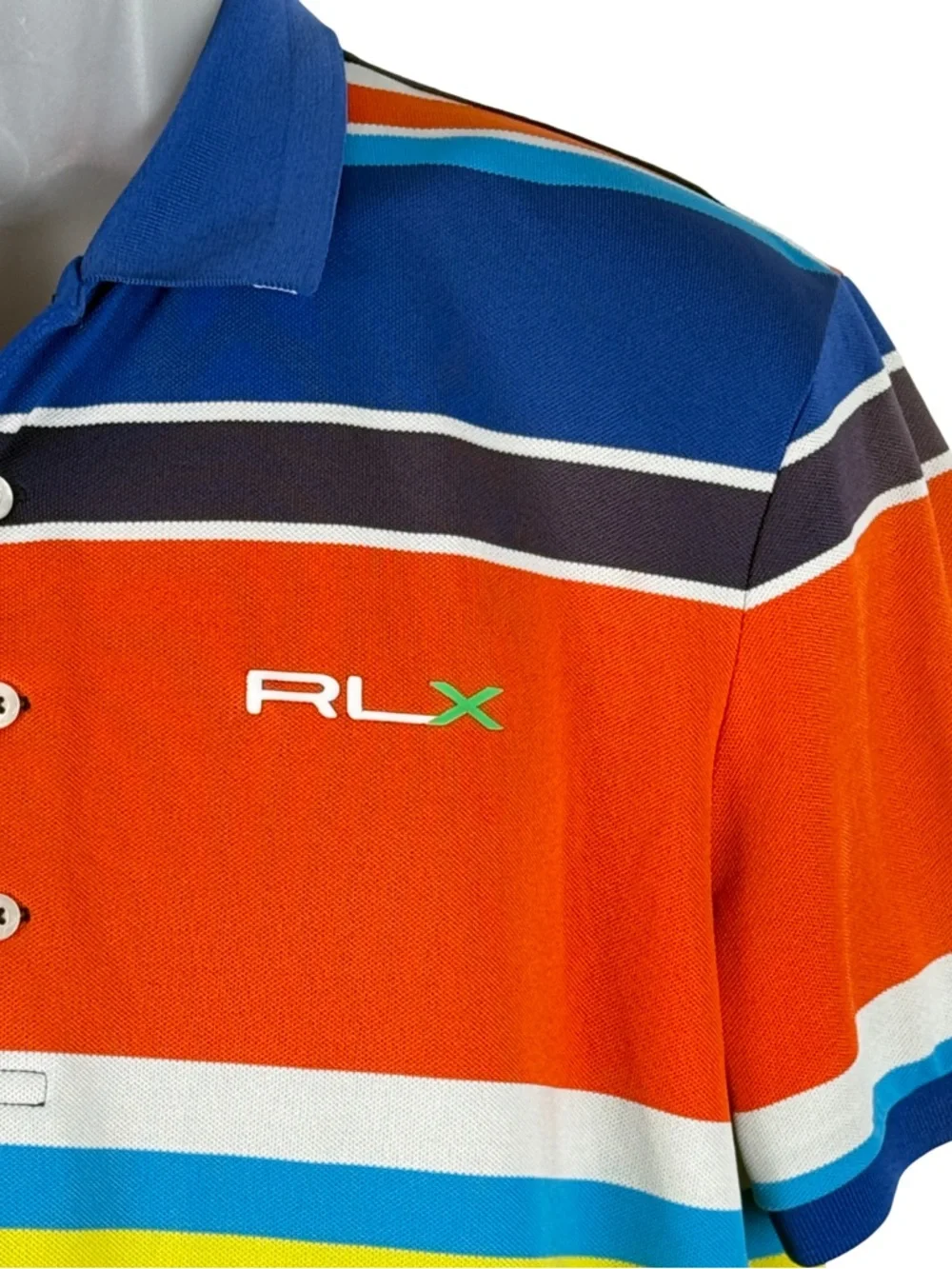 Ralph Lauren RLX Multicolor Striped Polo - Blue, Orange & Yellow Size L